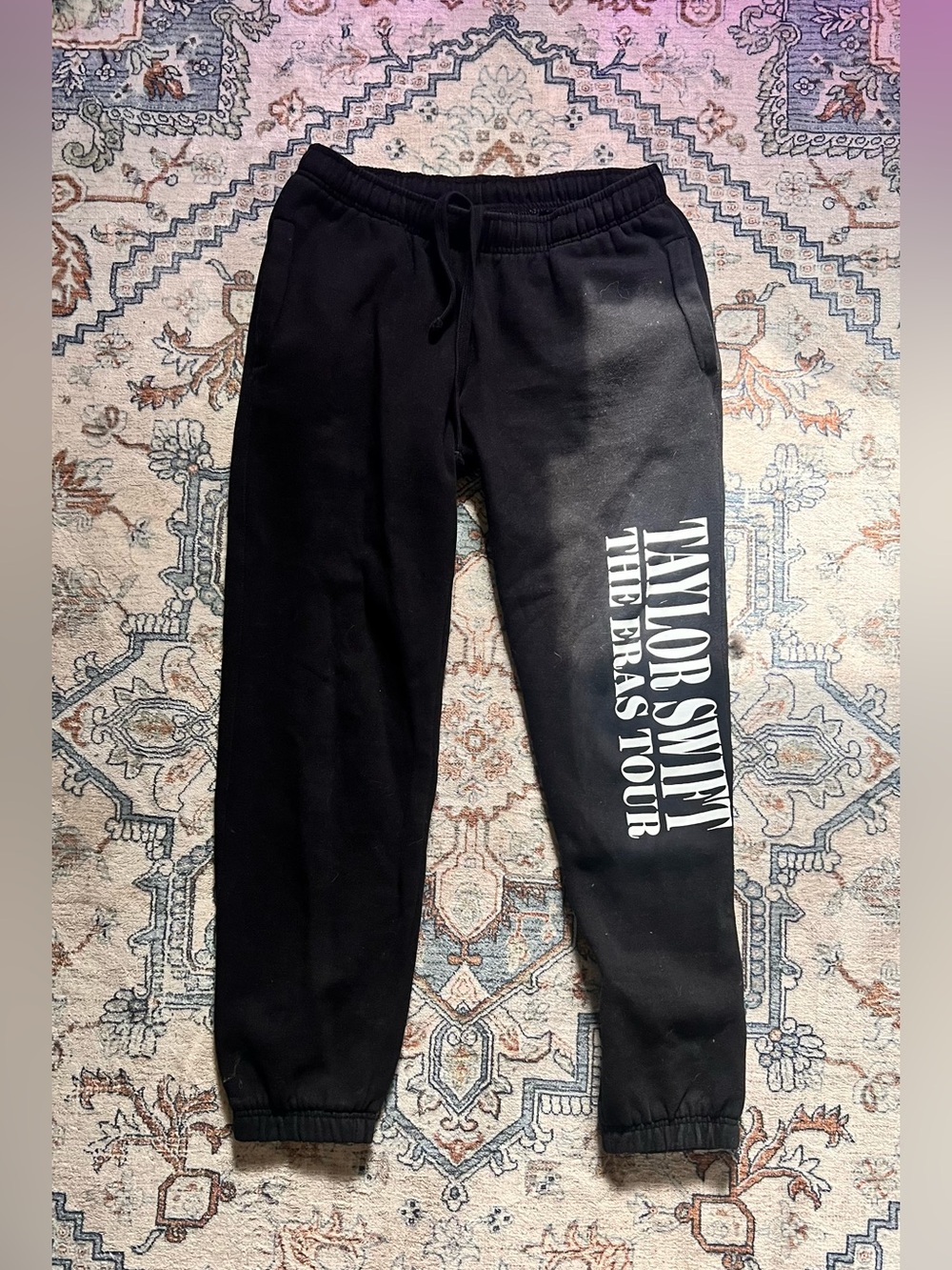 Taylor Swift Black Sweatpants with White Tour Side Logo